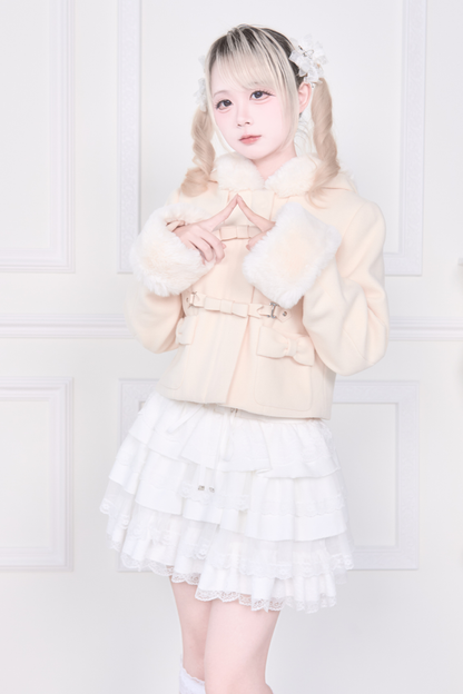Ribbon Buckle Fur Short Coat