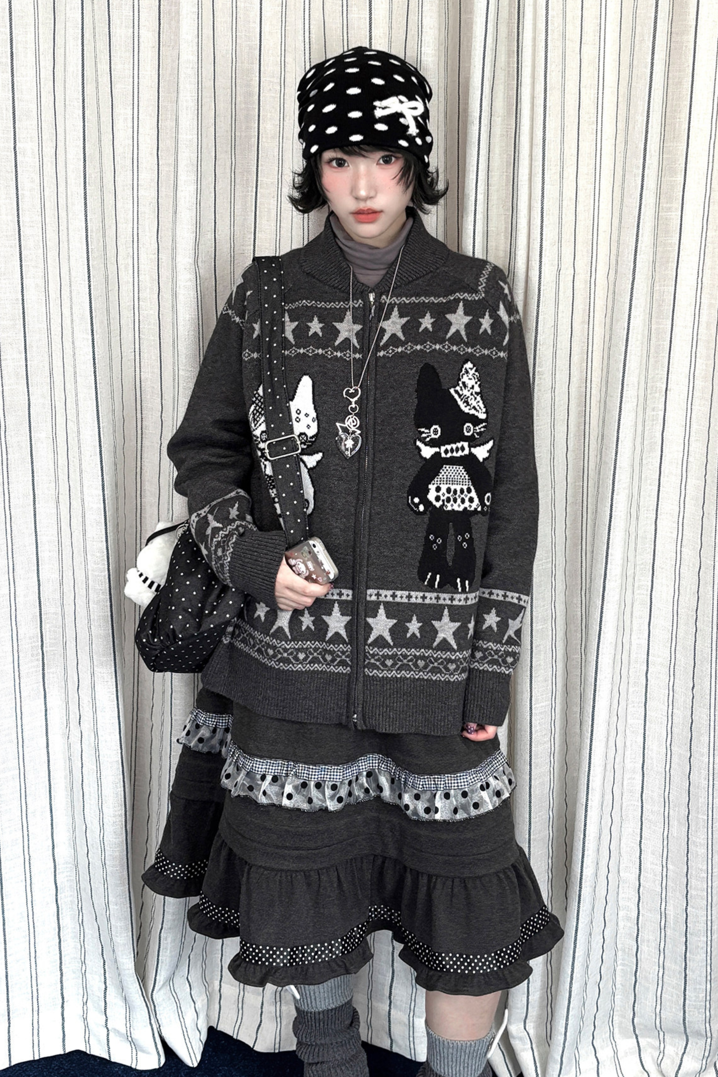 Y2K Jacquard Cardigan + Flare Skirt