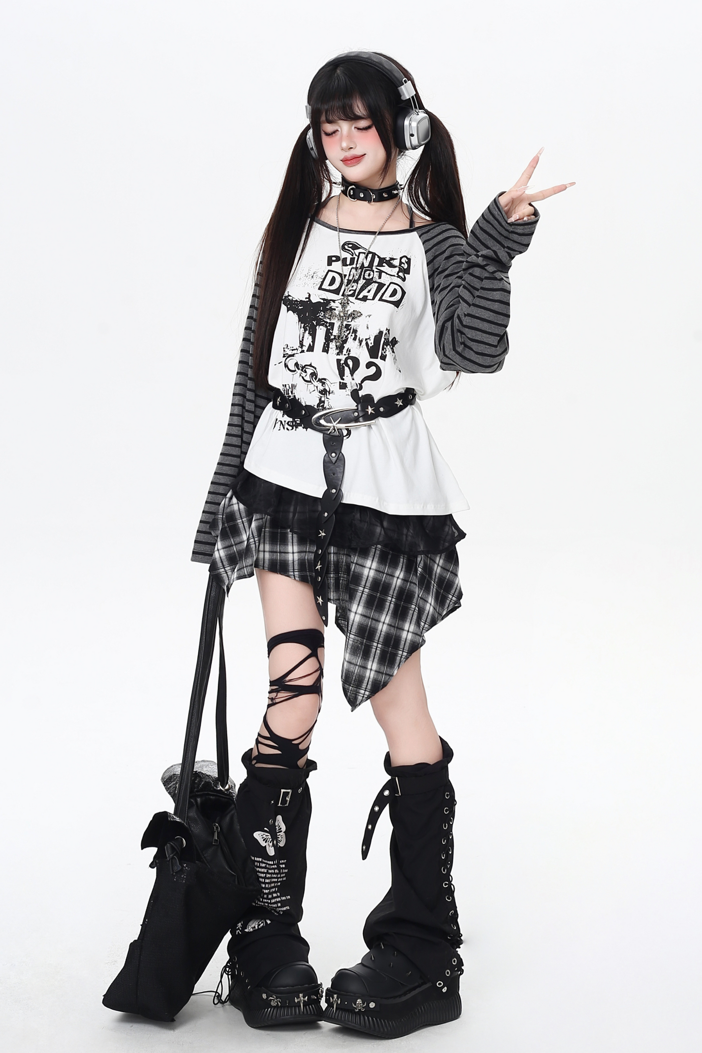 サブカルチャーストライプルーズトップス