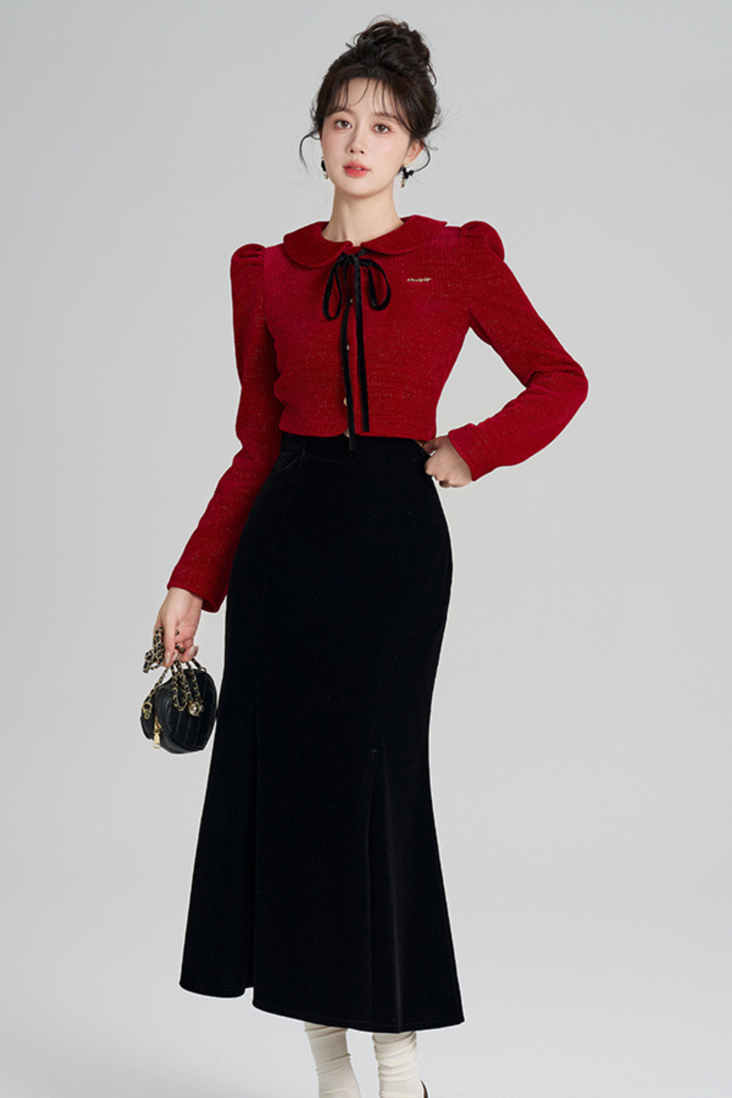 フレンチラメニットトップス+マーメイドスカート