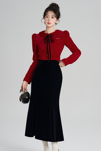 フレンチラメニットトップス+マーメイドスカート