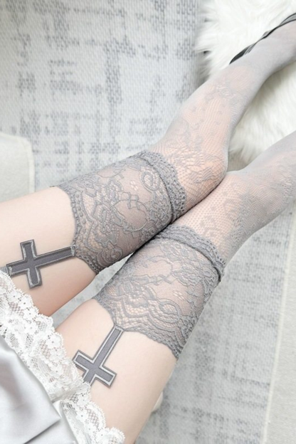 Cross Lace Fishnet Stockings