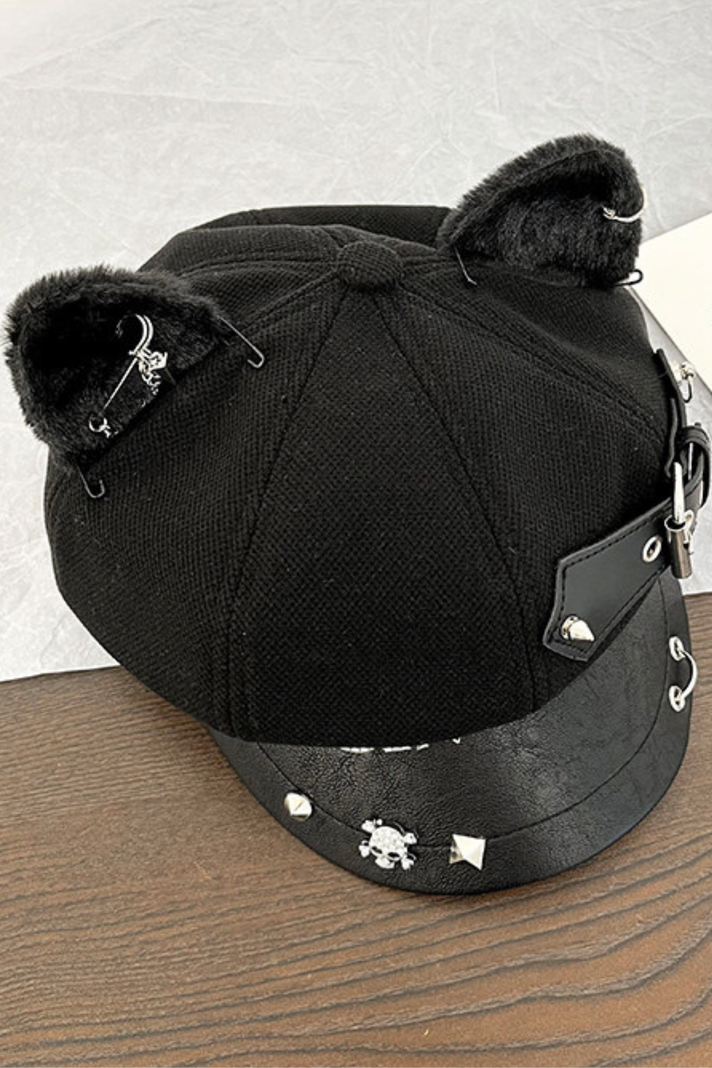 Studded Leather Cat Ear Beret