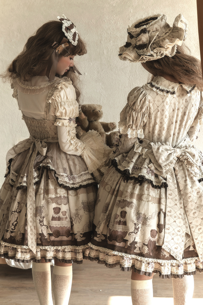 Briana Bear Print Dream Doll Lolita Dress + JSK + Skirt + Shirt + Petticoat