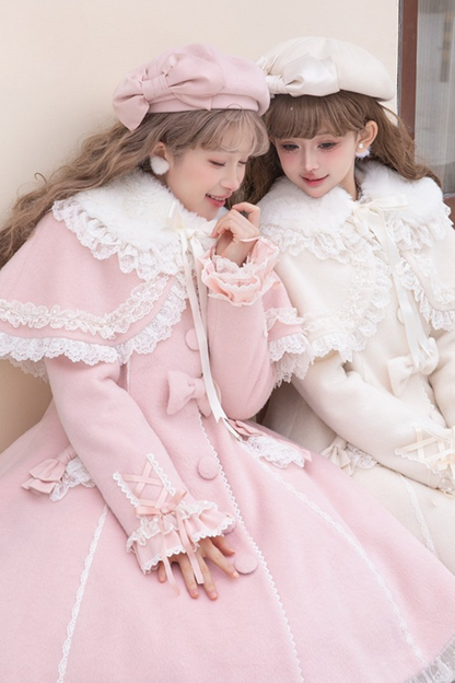 Ribbon Girly Lace Flare Coat + Frilled Cape