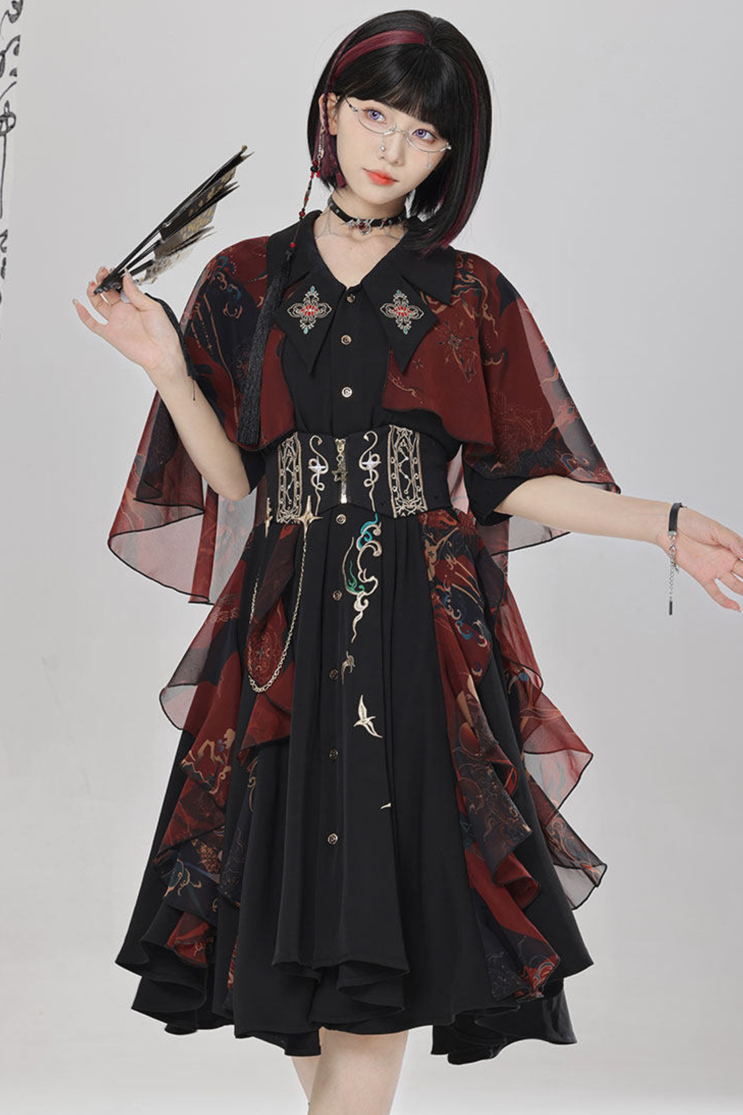 チャイナエンブロイダリードレス+ベルト+ガードル