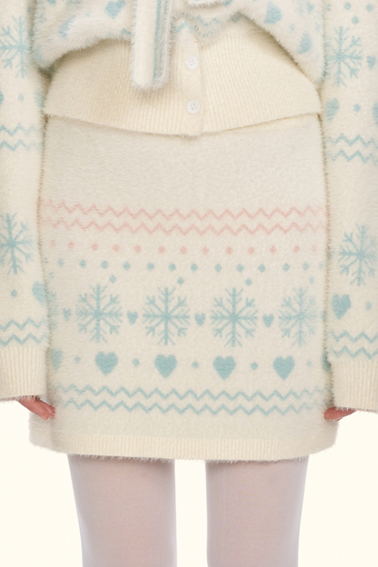 Snowflake sailor collar knit + tight skirt