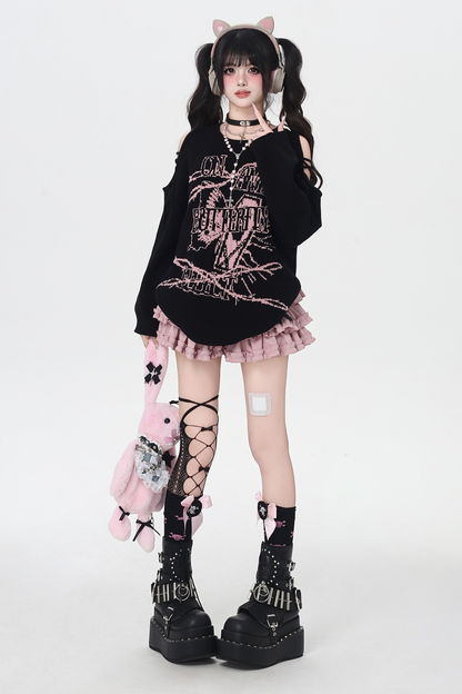 サブカルチャーロックガールルーズトップス