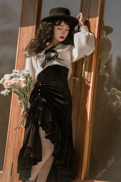 Mermaid Asymmetrical Camisole Dress + Ribbon Jacket