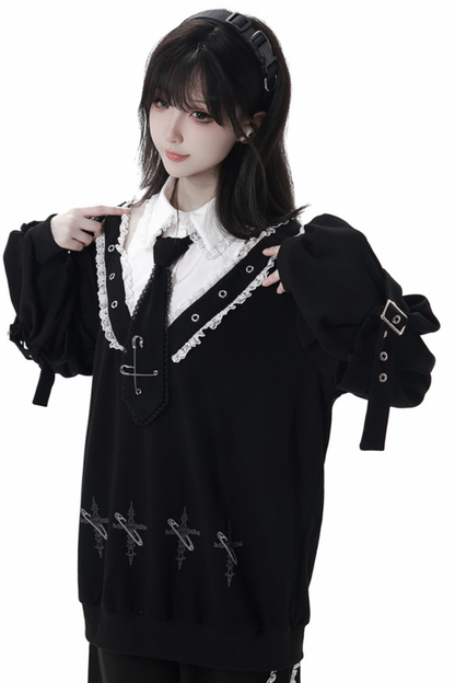 ビッグスイングシャツデザイントップス+フードワンピース+ロングキュロット