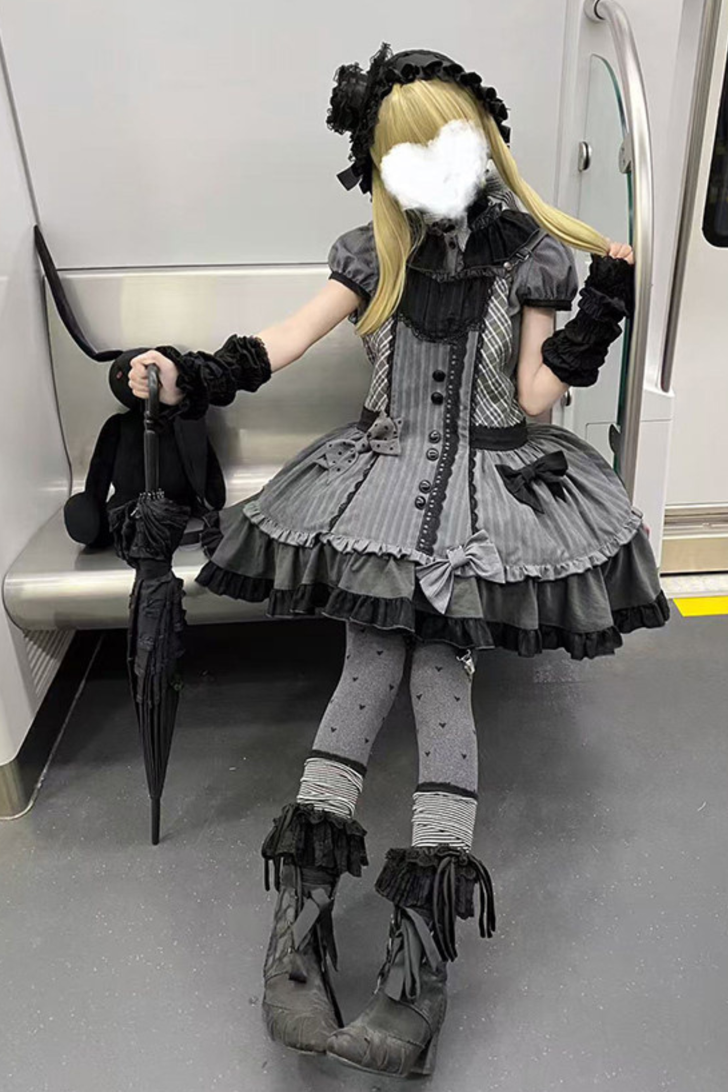 Striped Skirt + Leg Ring + Shirt