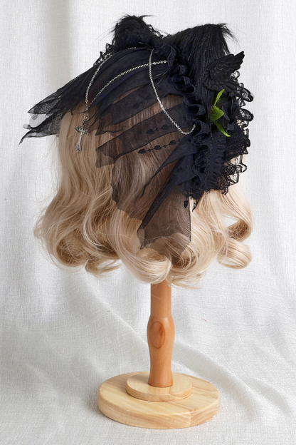 Gothic Rose Feather Hat + Bonnet + Hairband + Feather Clip