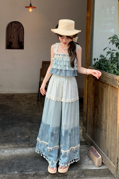 シーブルーデザインワイドパンツ