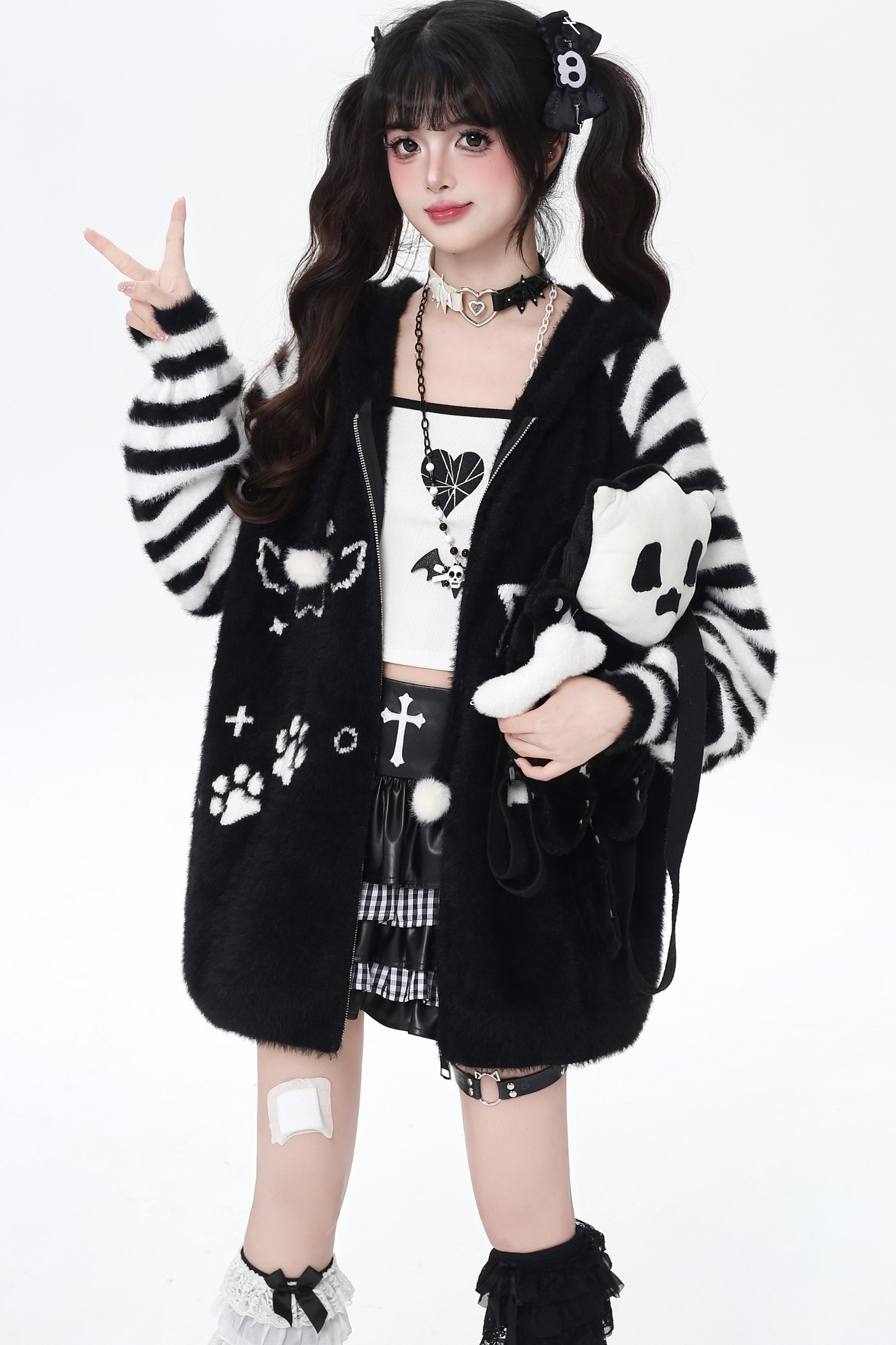 Star Line Striped Hooded Knit Cardigan