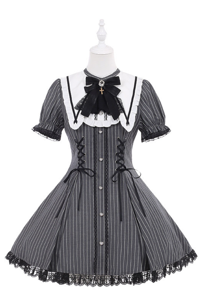 Dark Kawaii Schnür-Streifenkleid