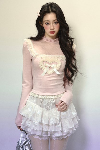 [Pre-order item] Heart Frill Ribbon Design Sweet Top