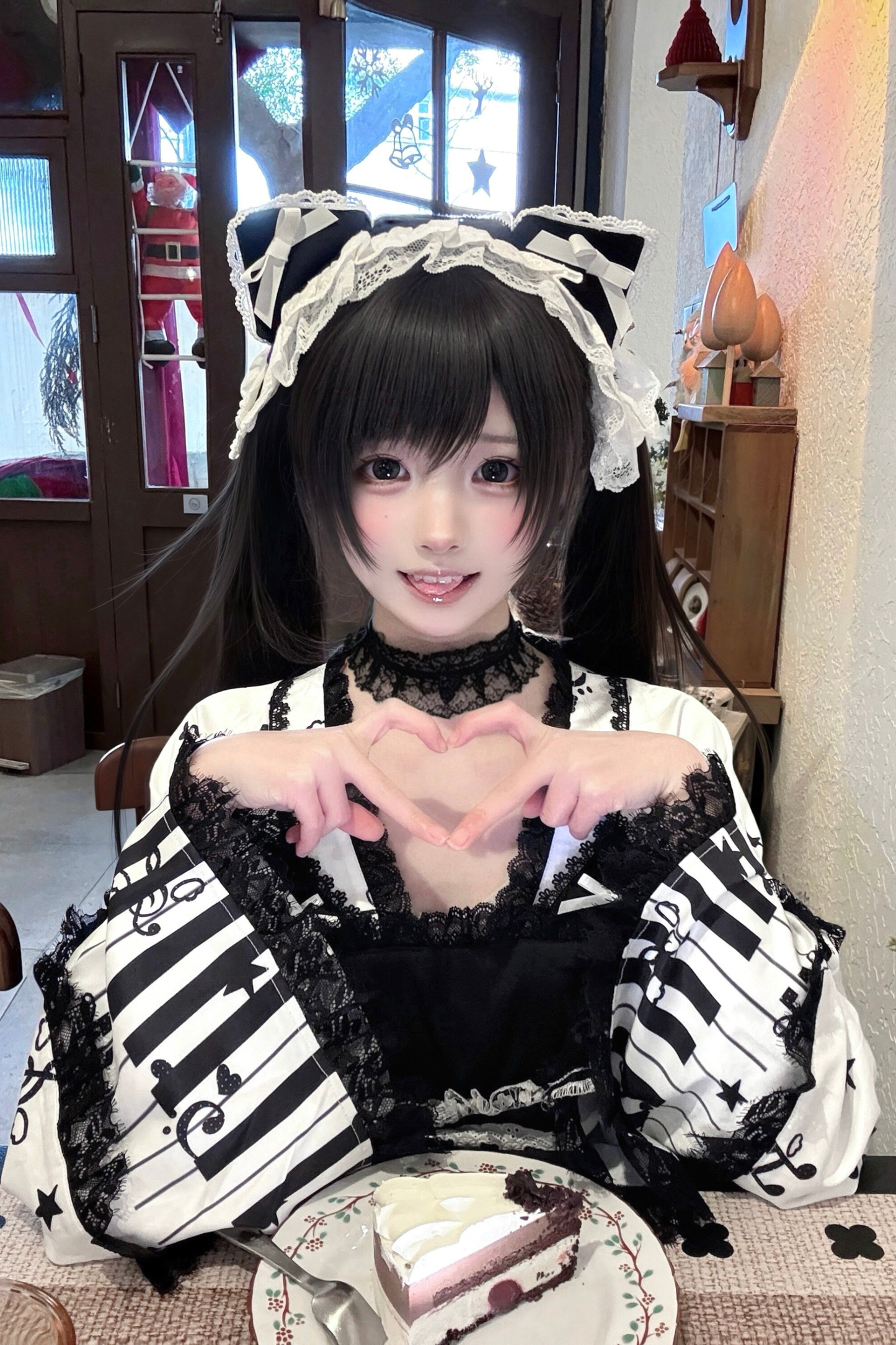 キャットダークエンジェルレースフローラルドレス+ヘアバンド