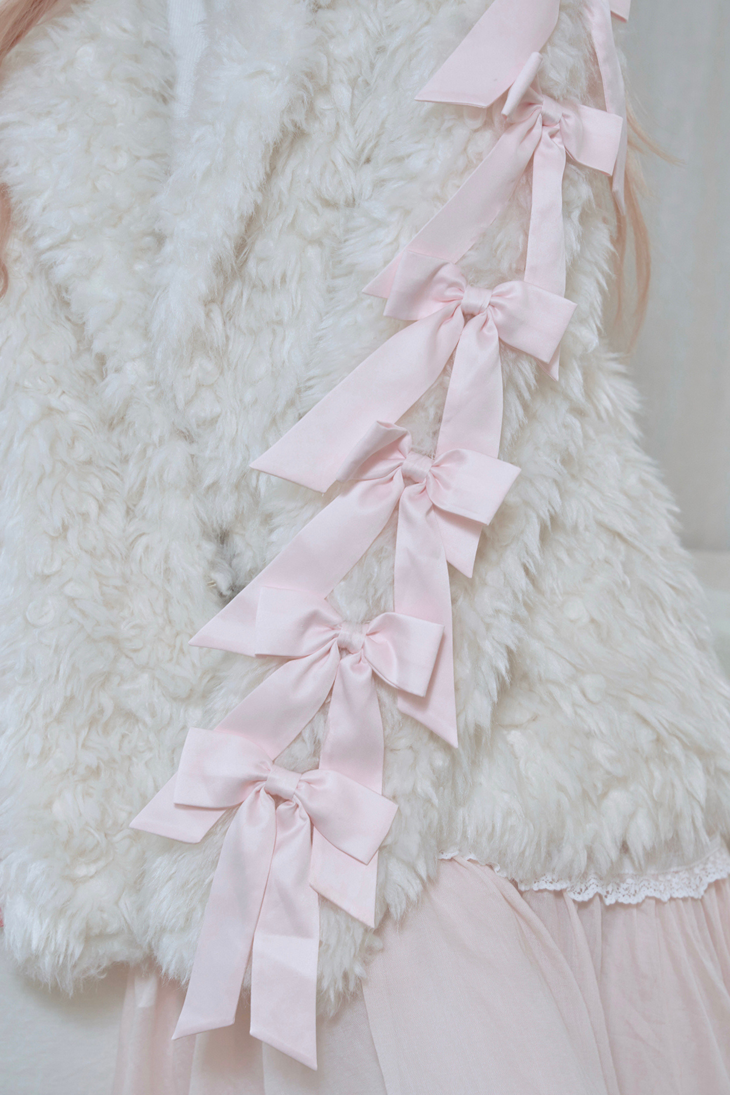 Satin ribbon fur coat
