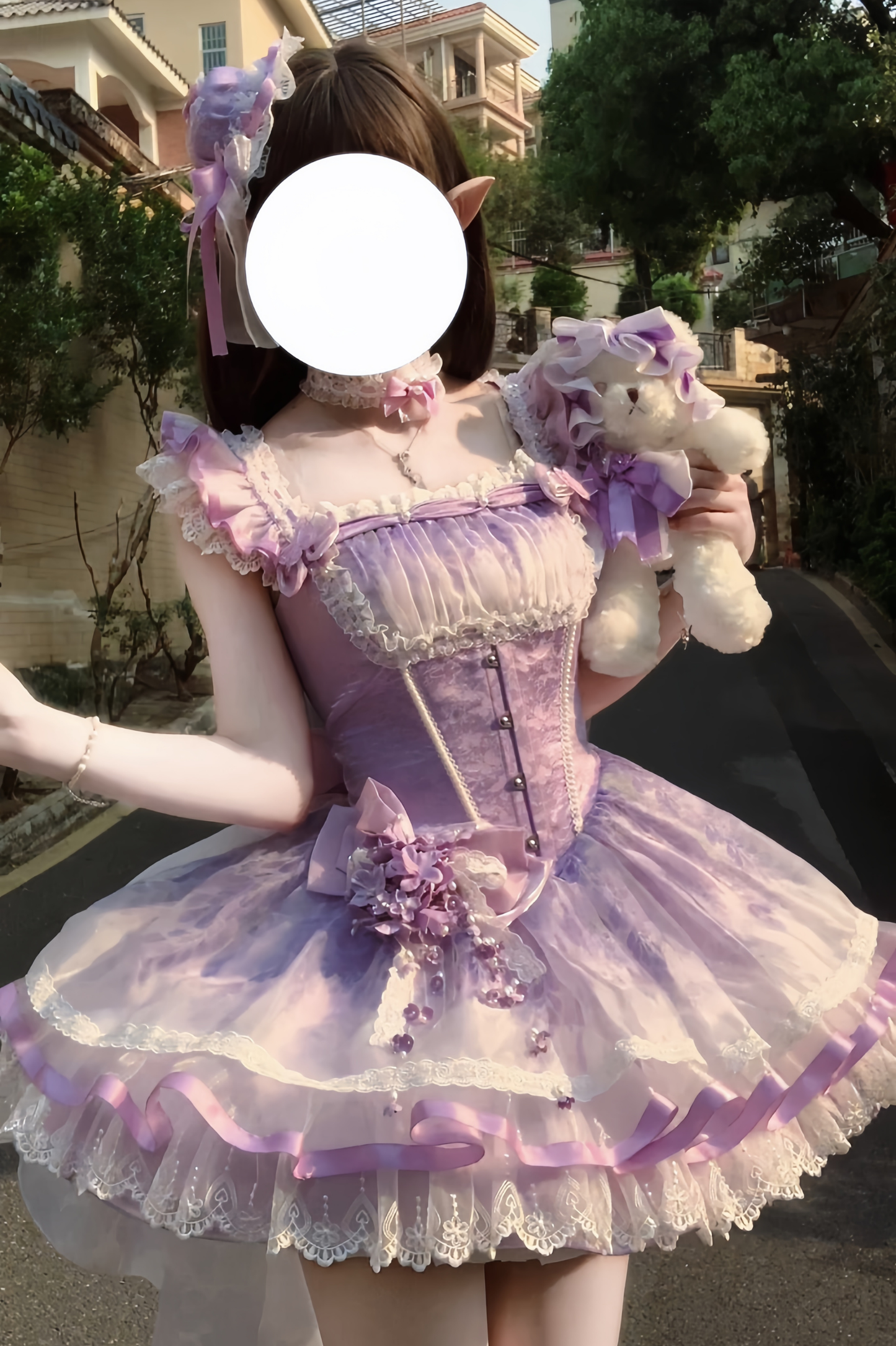 【予約商品】バレエスタイルエレガントドレス+ハット+ヘアバンド+リボンテール