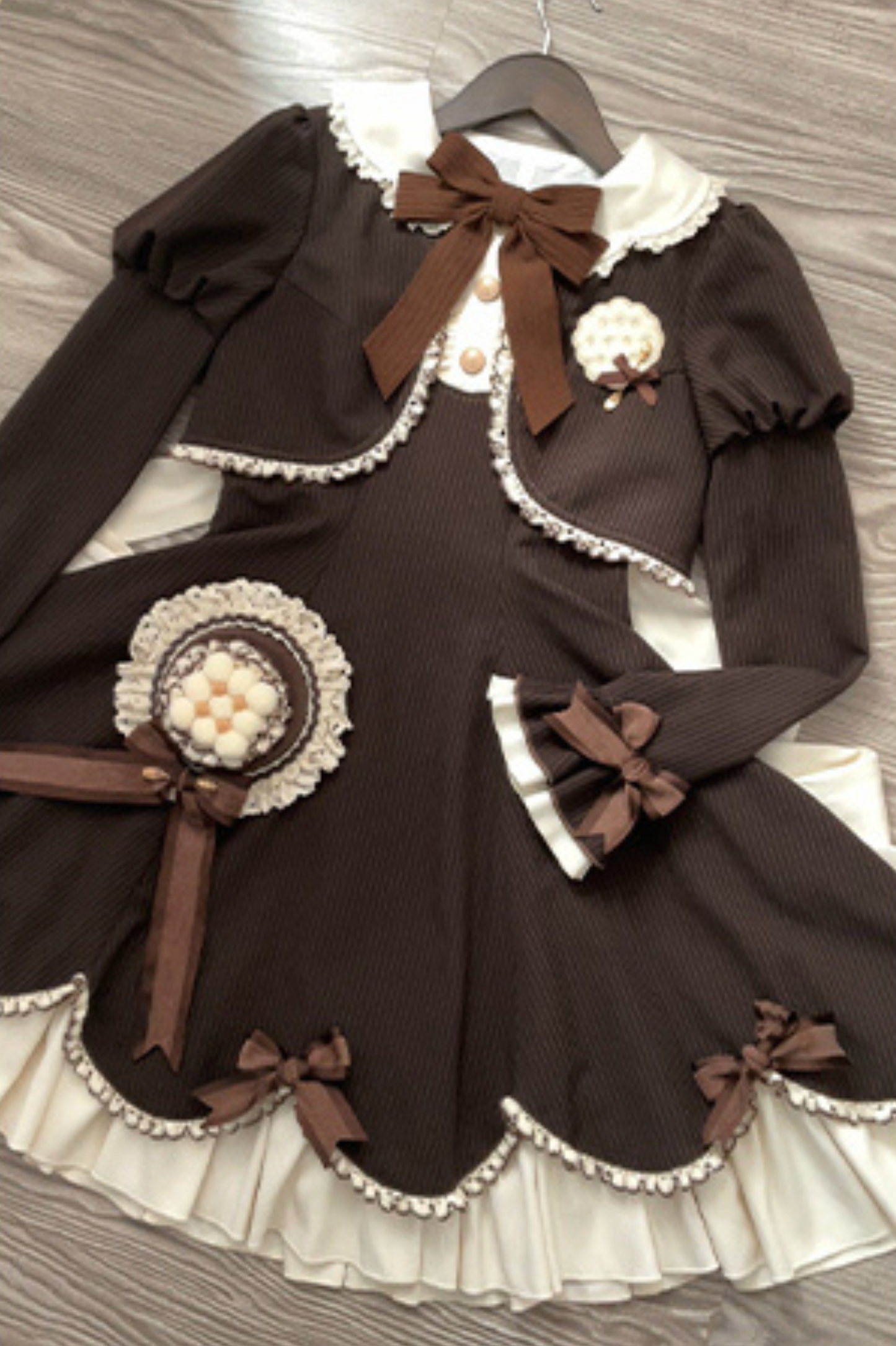 Hazelnut Chocolate Faux Two-piece Dress + Cake Hat