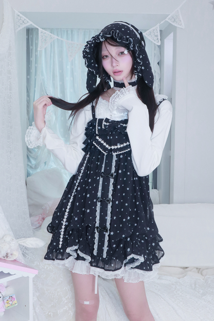 ドットシフォンサンドレス+ラビットハット