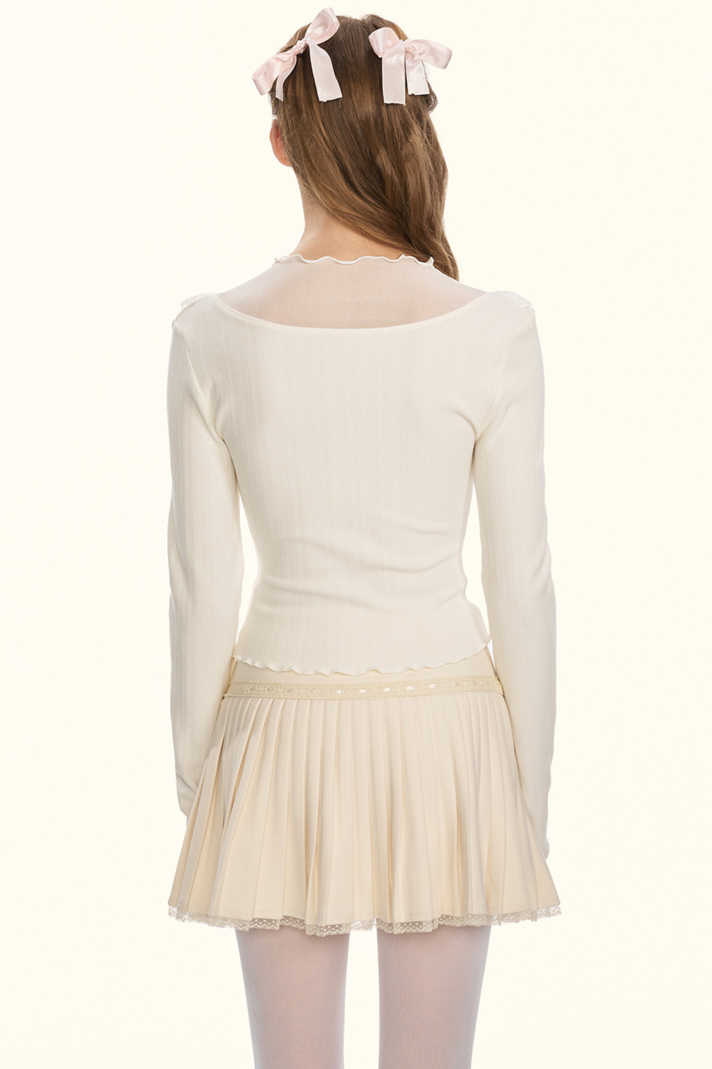 シアーリボンドールカラータイトトップス