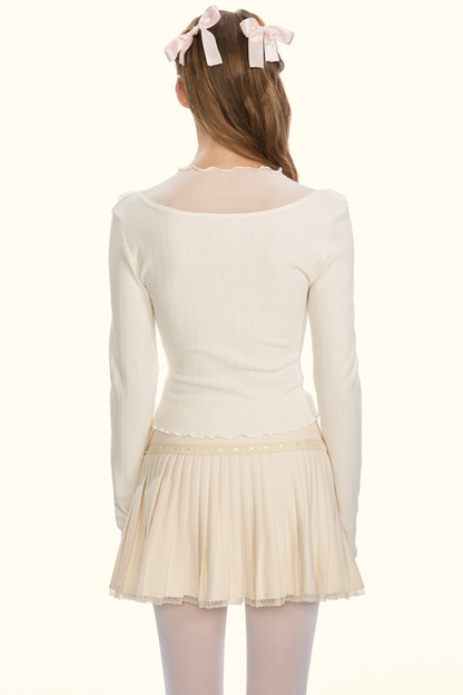 シアーリボンドールカラータイトトップス