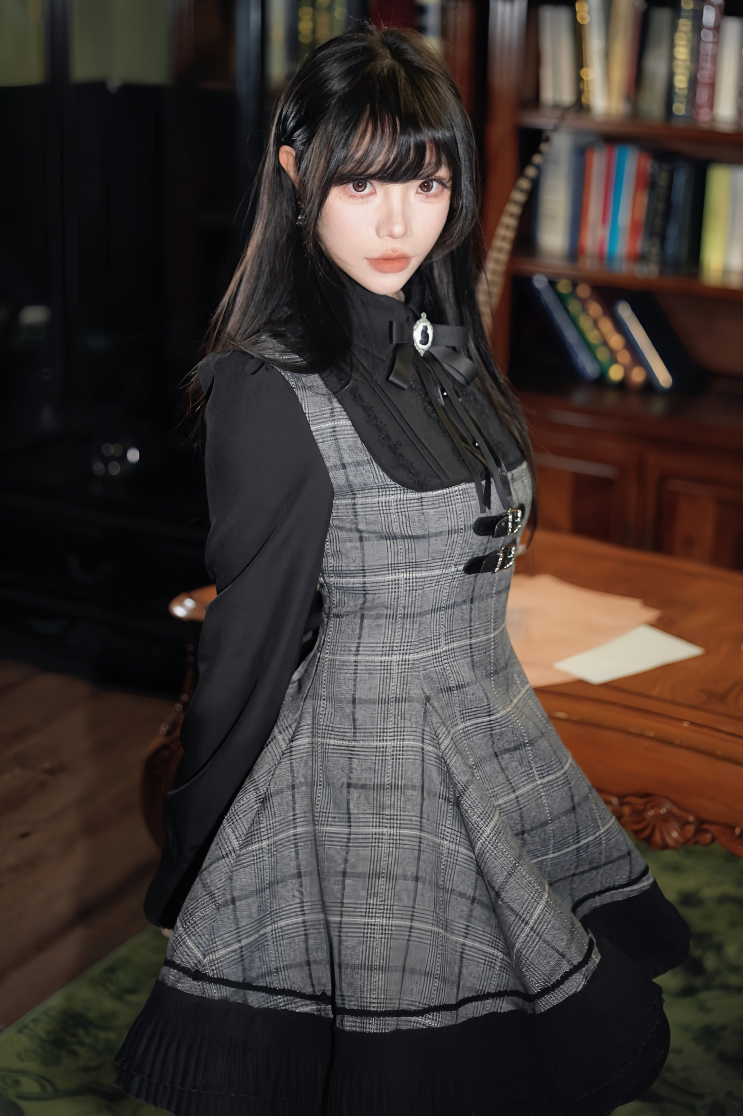 チェックベルトフレアドレス