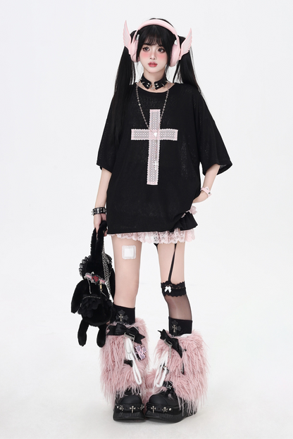 サブカルチャークロスパッチルーズトップス