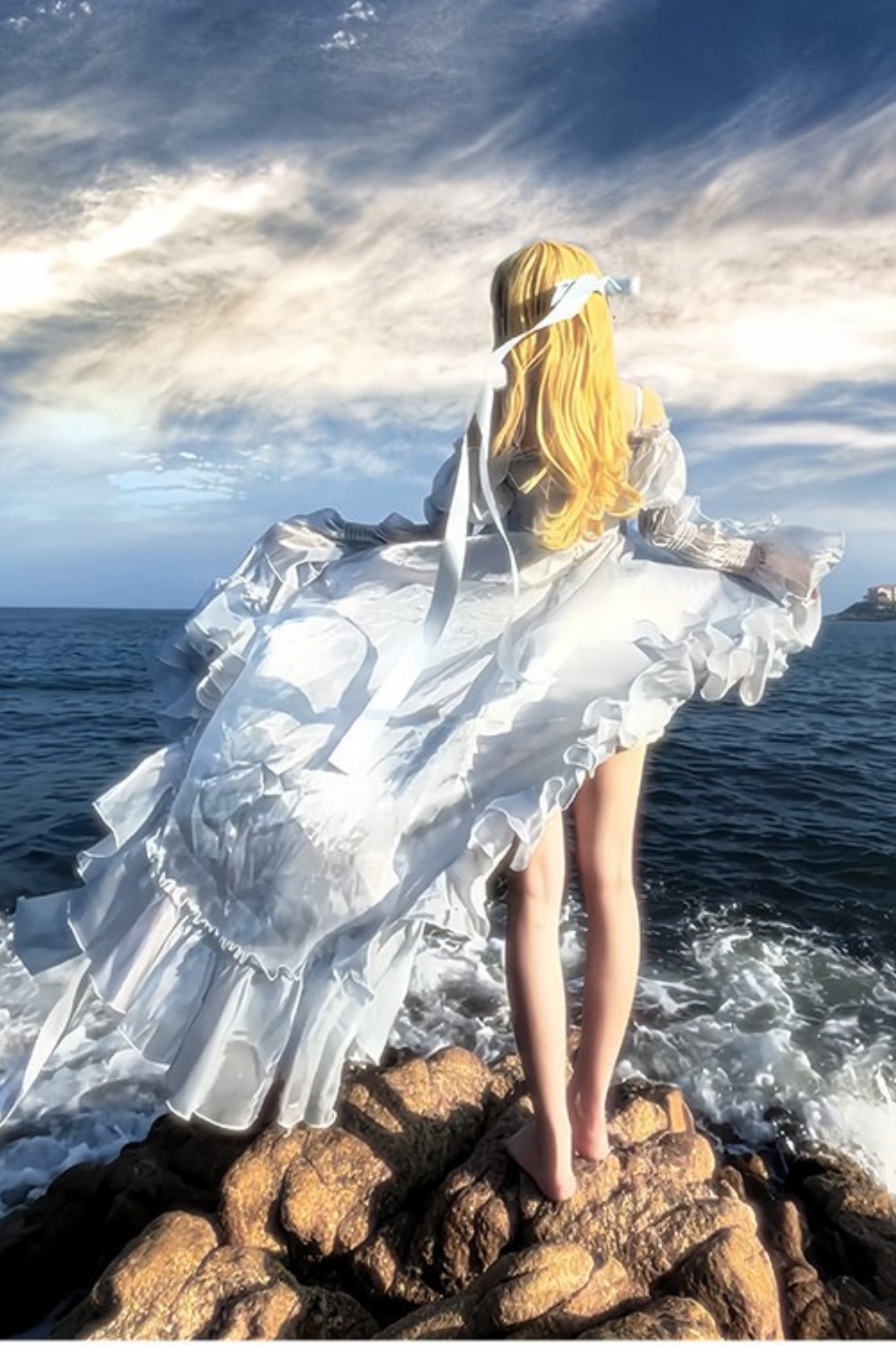 [Pre-order product] Snow Blue Sparkling Series Long Tail Bustier Dress + Back Ribbon