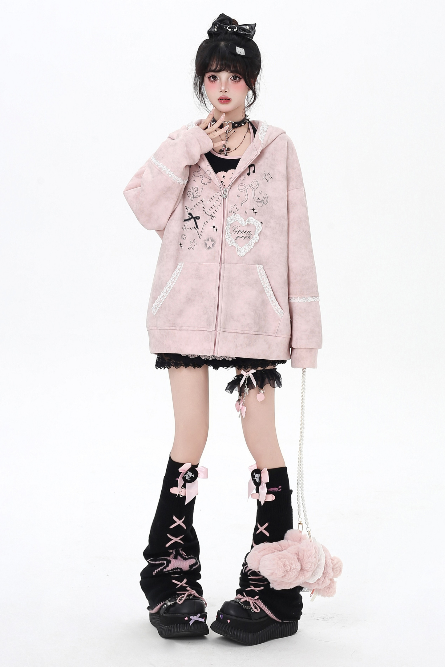 レースバニーフードルーズパーカー