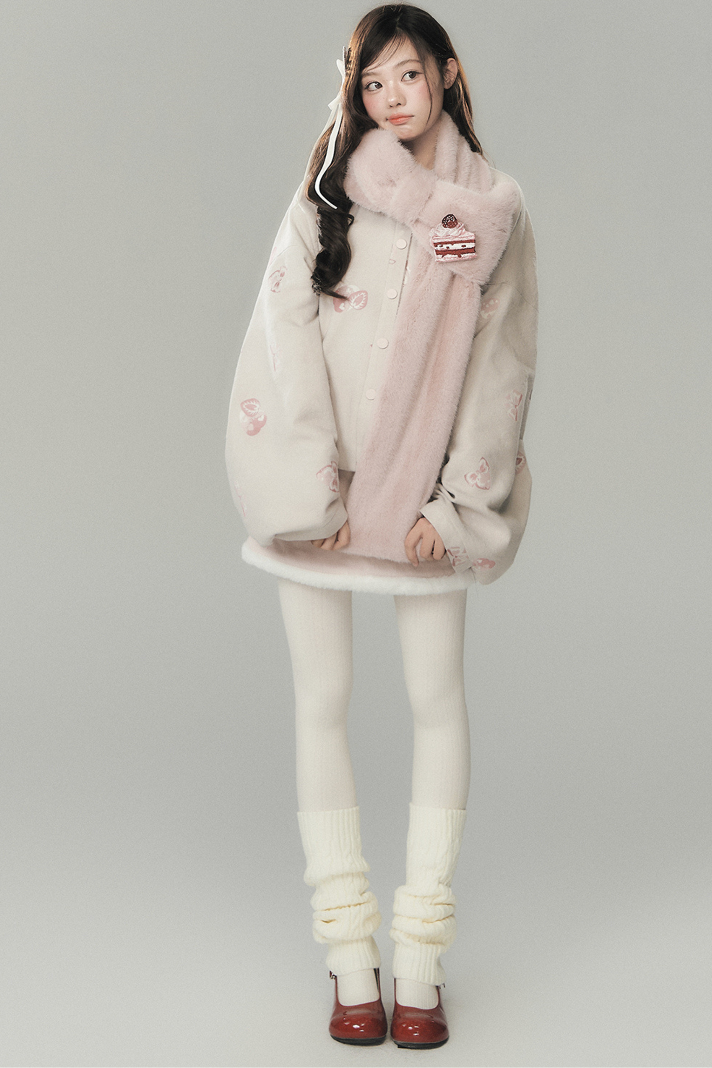 ストロベリーケーキプレッピースタイルベスト+トップス+スカート