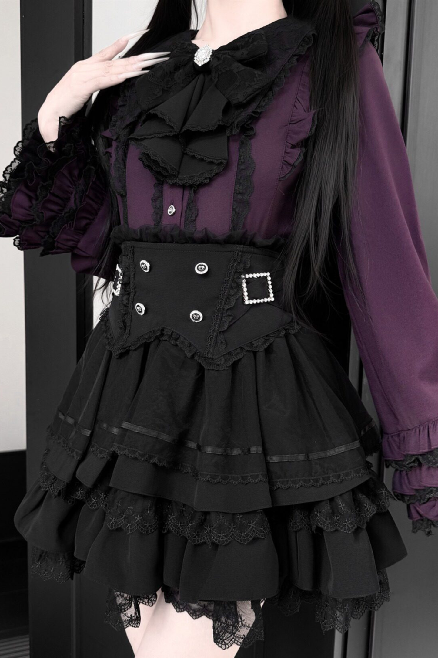 [Vorbestellung bis 13. März] Süßes Tee-Spitzen-Prinzessinnenärmel-Hemd + Kuchenrock