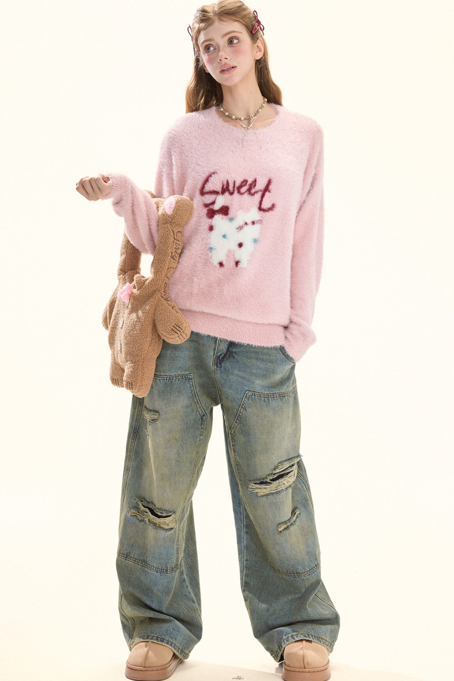 ウォッシュレトロデザインデニムパンツ