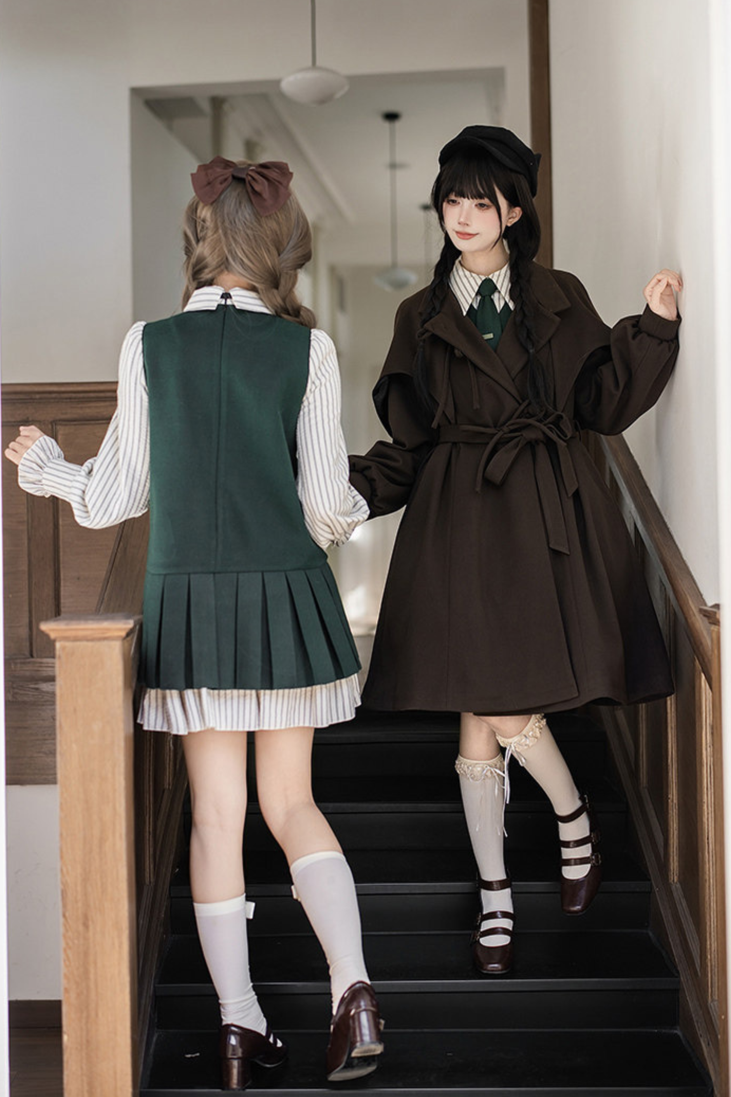 Baker Street Cloak Coat + Striped Dress + Pumpkin Pants + Hat