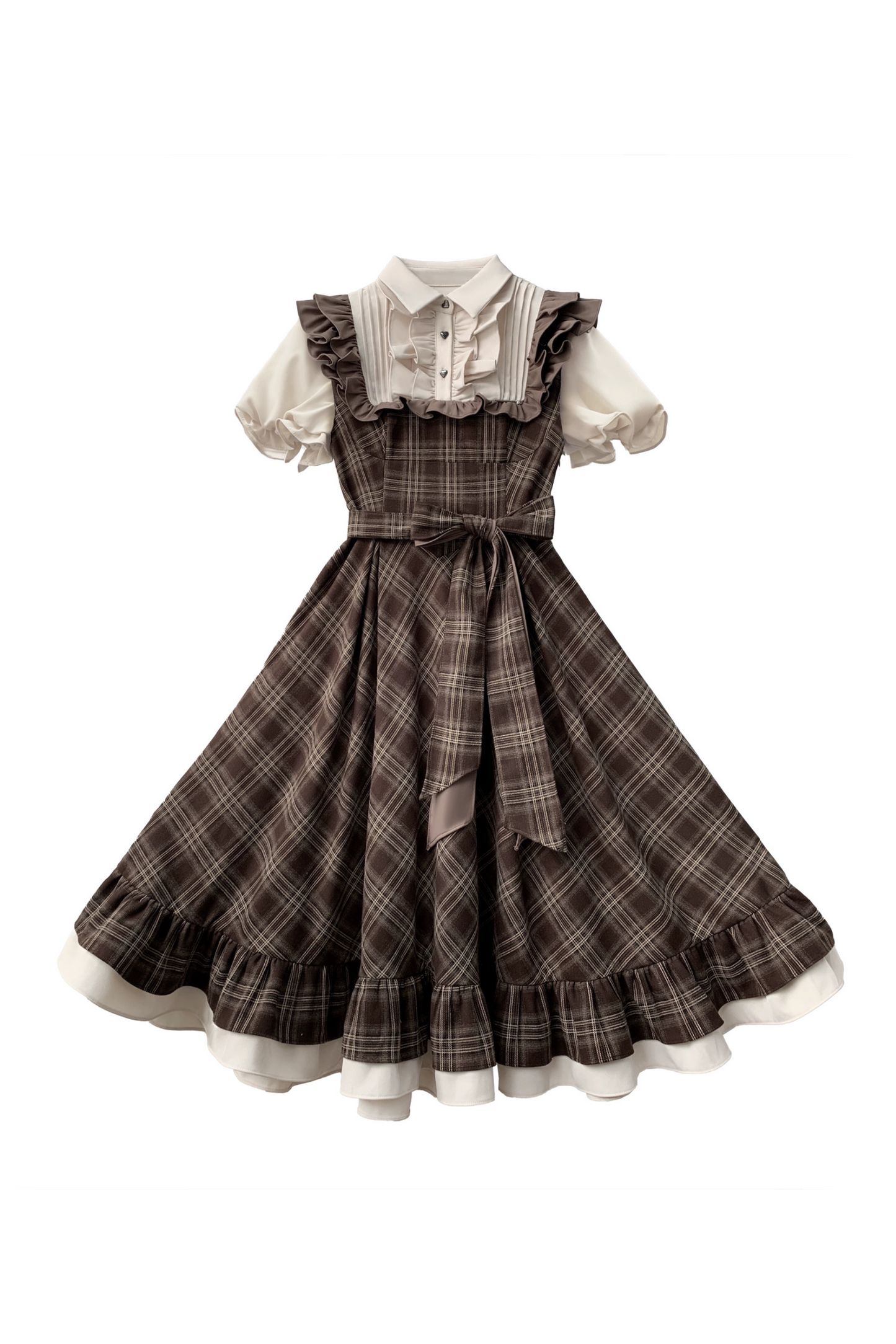 レトロチェックフレアワンピース＋リボンタイ