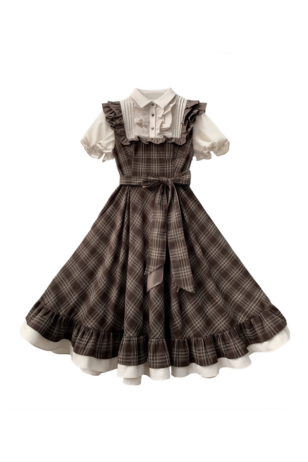 レトロチェックフレアワンピース＋リボンタイ