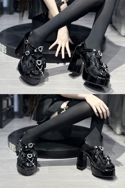 Stone heart ribbon platform shoes