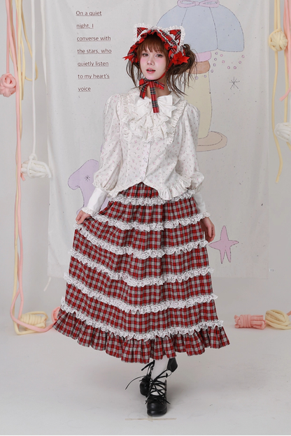 レッドチェックティアードロリータスカート