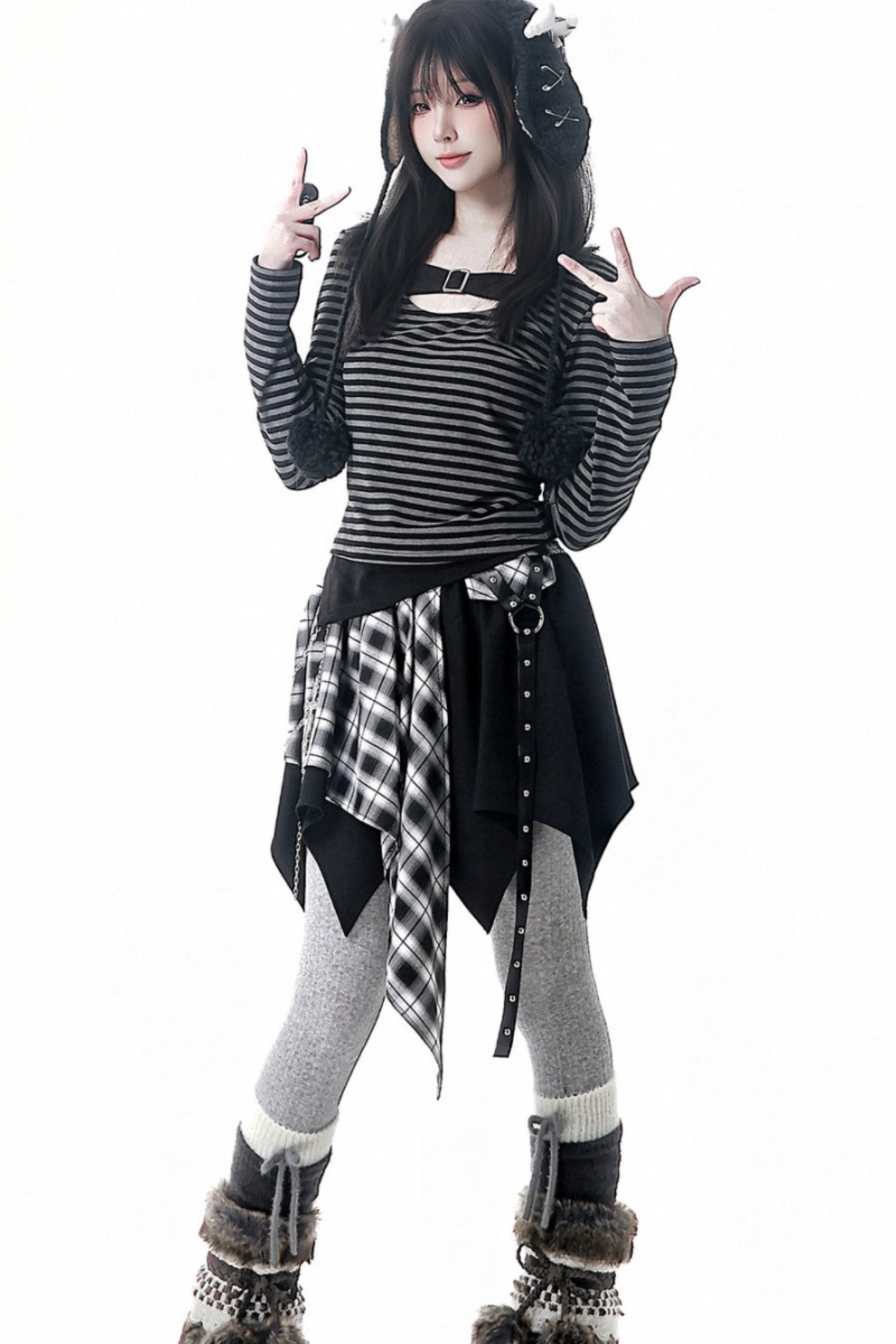 ファーボールファーフードジャケット+トップス+スカート