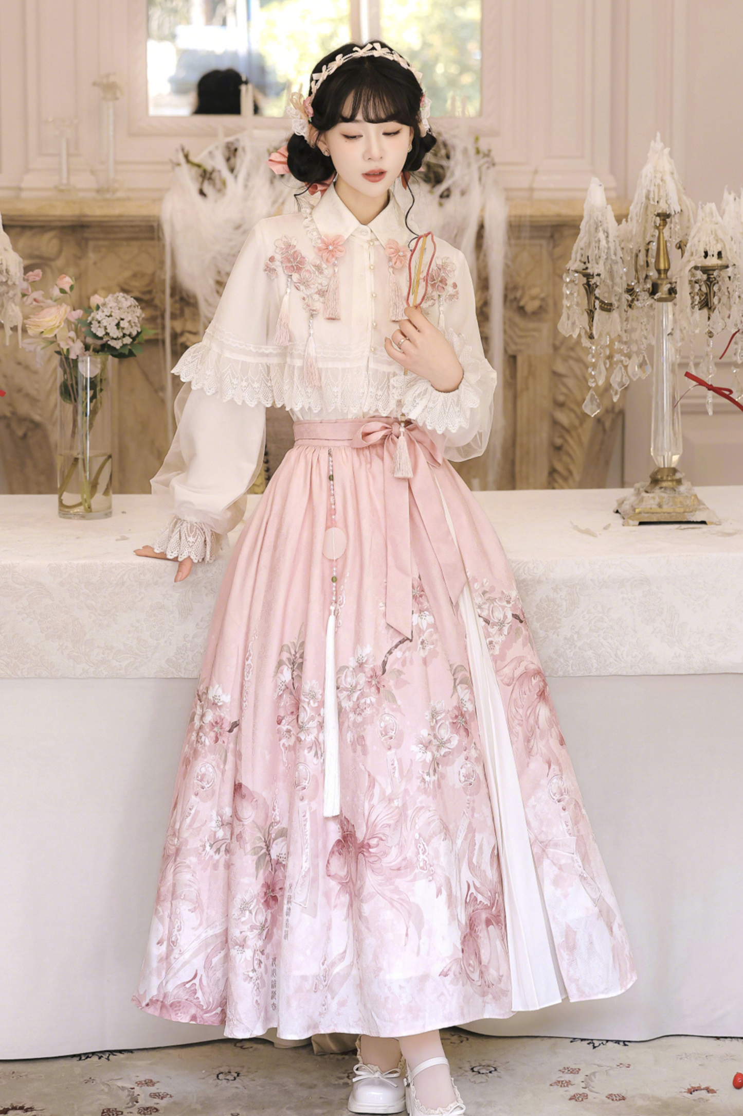 スイートフラワーショール+ブラウス+スカート