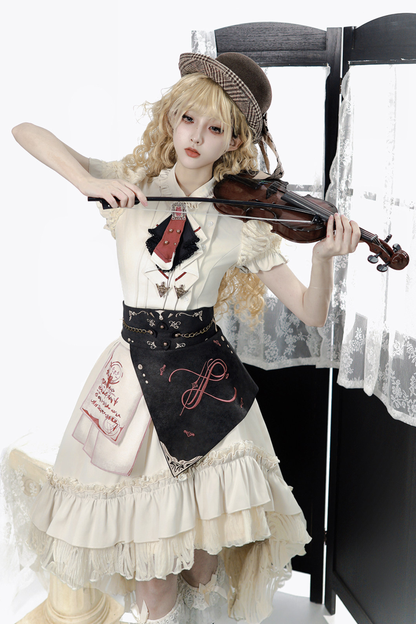 Vintage Lolita Puff Sleeve Top + Asymmetrical Skirt + Corset