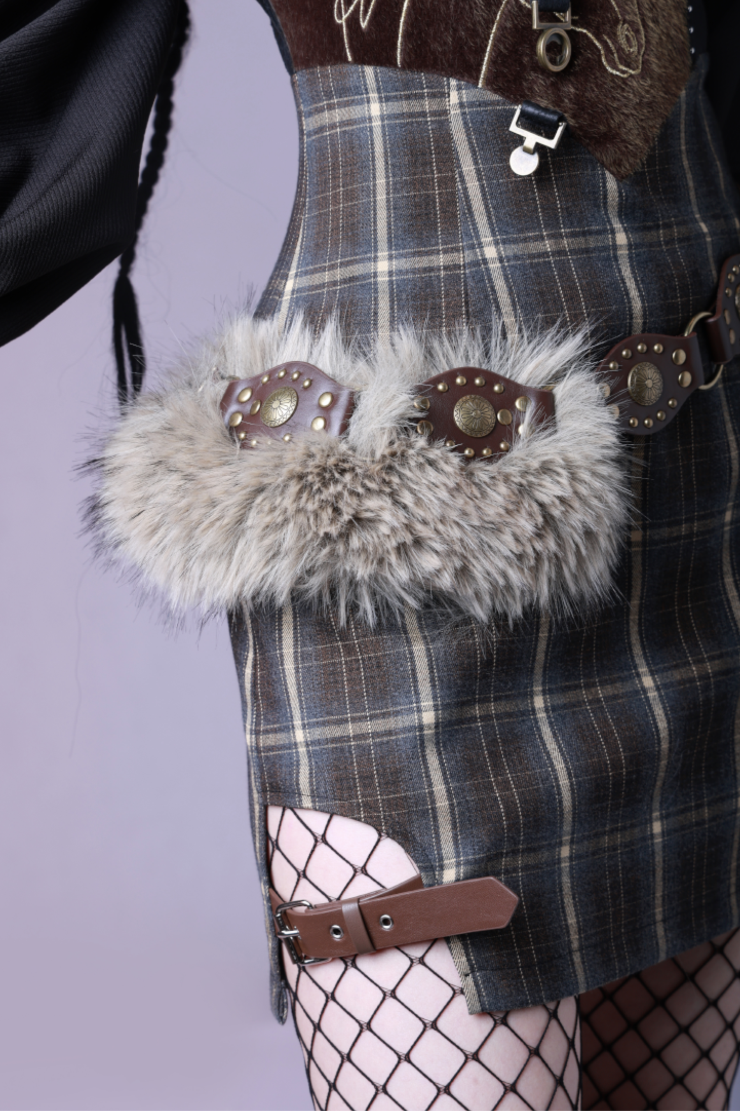 Check Leather Mode Punk Dress