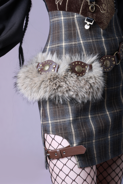 Check Leather Mode Punk Dress