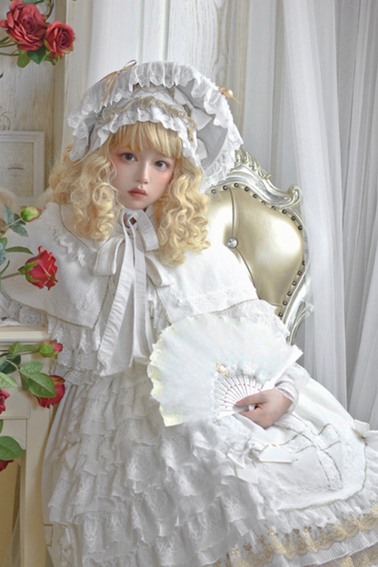 ゴシックドールレースジャンパースカート+ベイビーキャップ+ヘアバンド+ショール