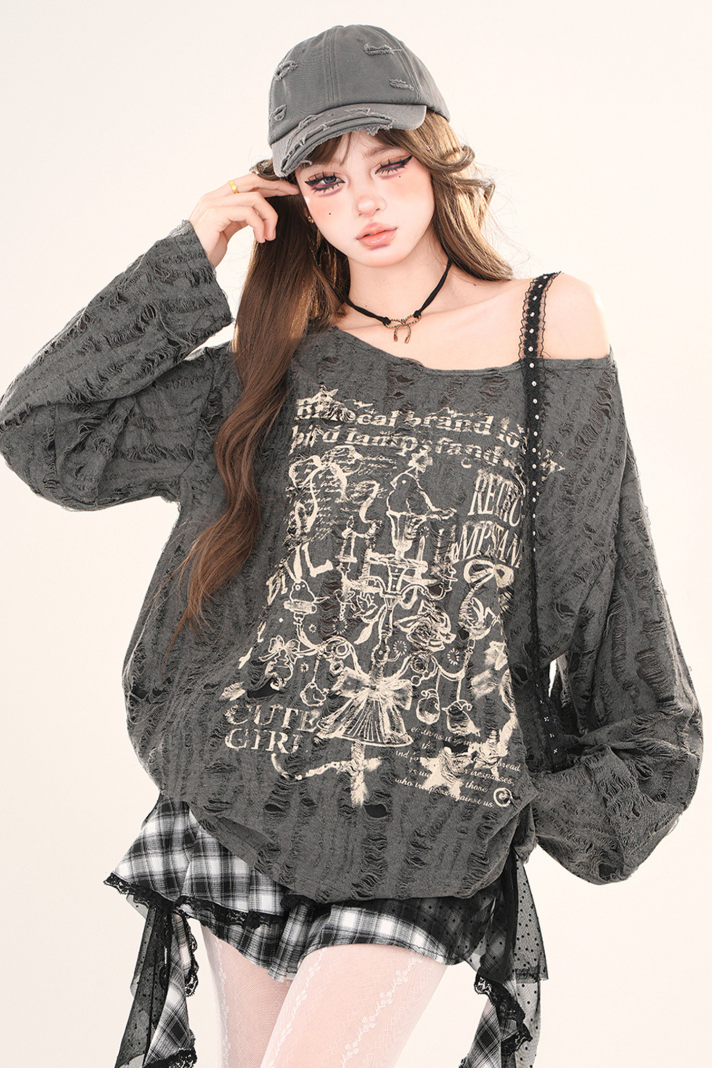 レイジースタイルY2Kオフショルダートップス