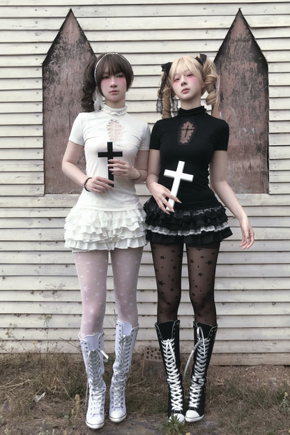 Cross Stitch Gothic Girl Top + Ruffle Pumpkin Pants