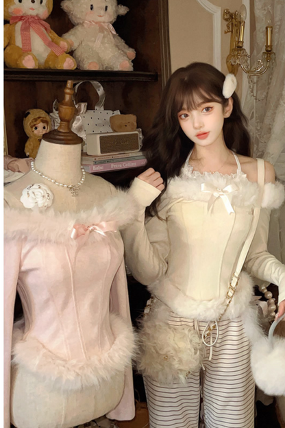 [Reservations] Sweet Fur Off-Shoulder Ribbon Top