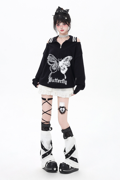 バタフライオフショルダーニットセーター