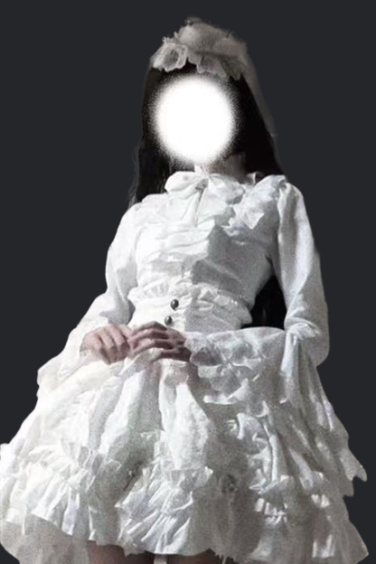 【12月6日予約締切】クロスノクターンホワイトブラック姫袖フリルシャツ